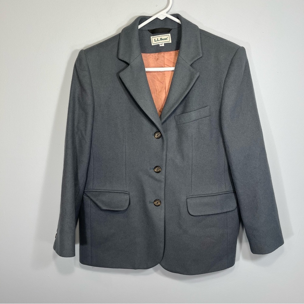 L.L. Bean Blazer Womens 8P Gray Wool Cashmere Lined